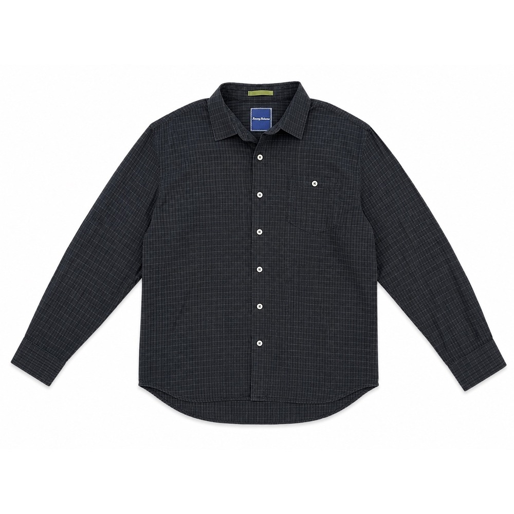 Tommy Bahama Men's XL Silk Cotton Grid Button Down Shirt Black Long Sleeve